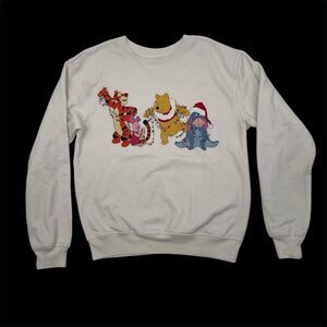 Disney Winnie the Pooh & Friends Christmas White Sweatshirt Womens XS 1 Fleece